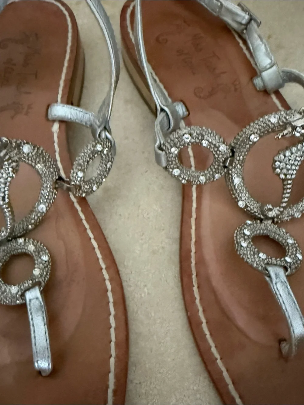 Silver Jeweled T-Strap Sandals